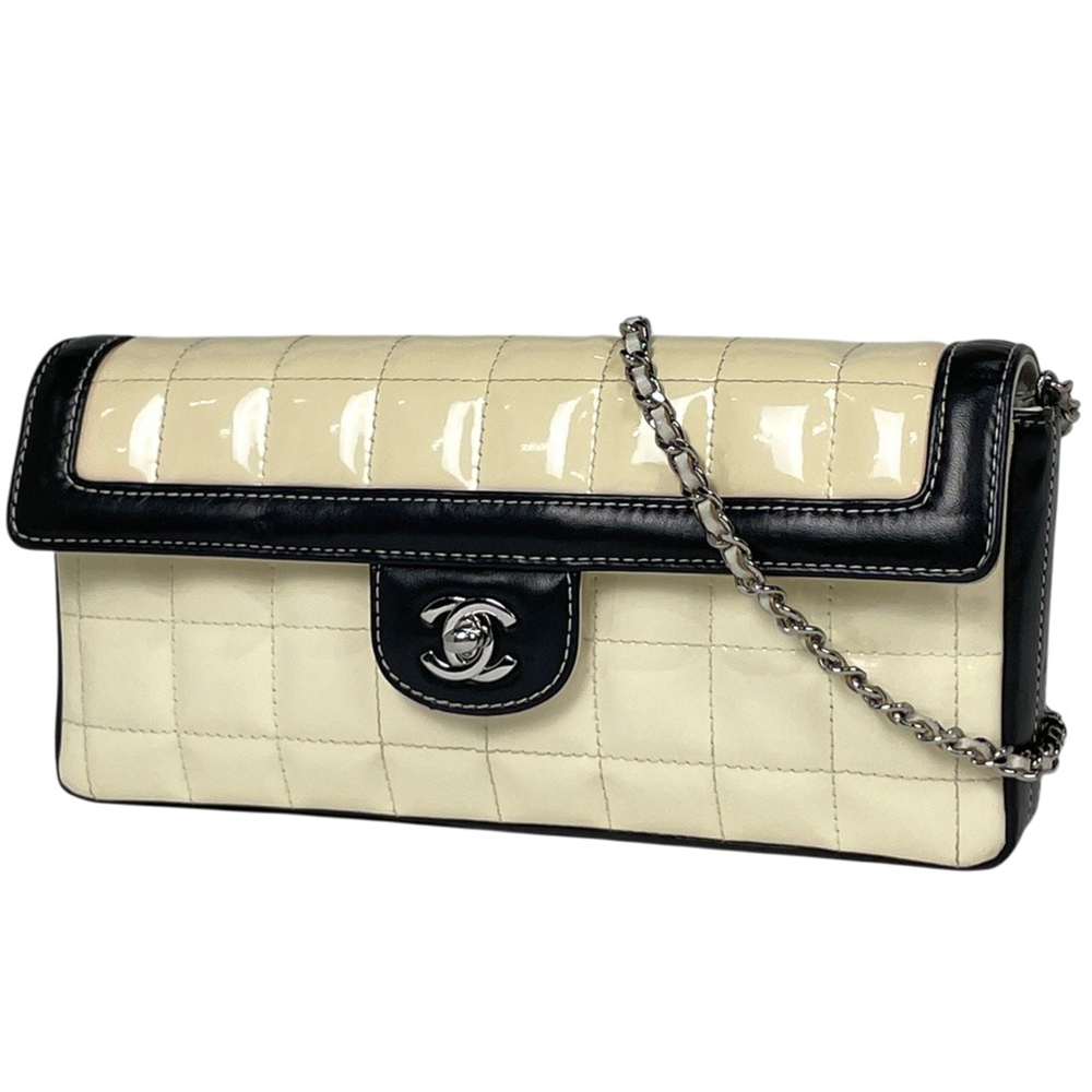 Chanel CHANEL Shoulder Bag Coco Mark Chocolate Bar Enamel Patent Leather Whit...